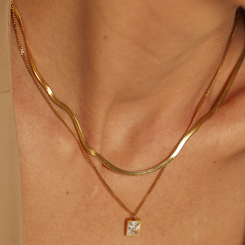 Charm Gold Metal Layered Snake Chain Necklace
